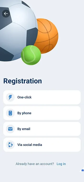Registration methods in the app: one-click, phone, email, social media