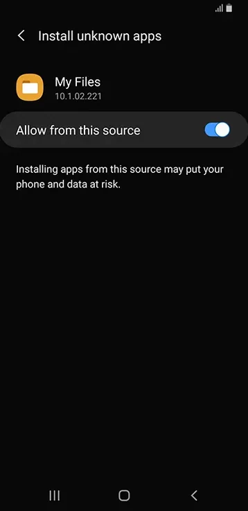Install unknown apps: allow installation from the browser